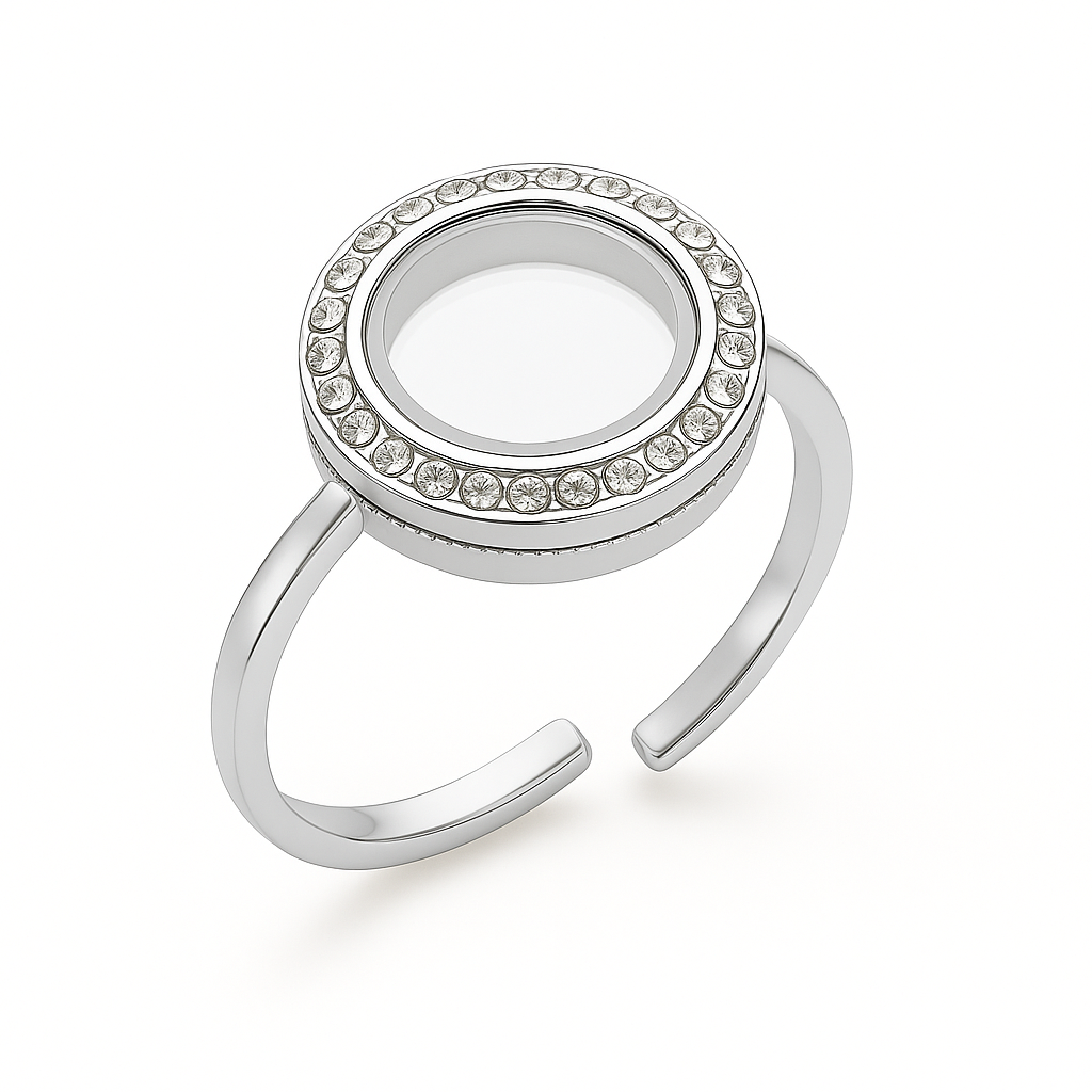 ROUND SILVER DIAMOND LOCKET RING
