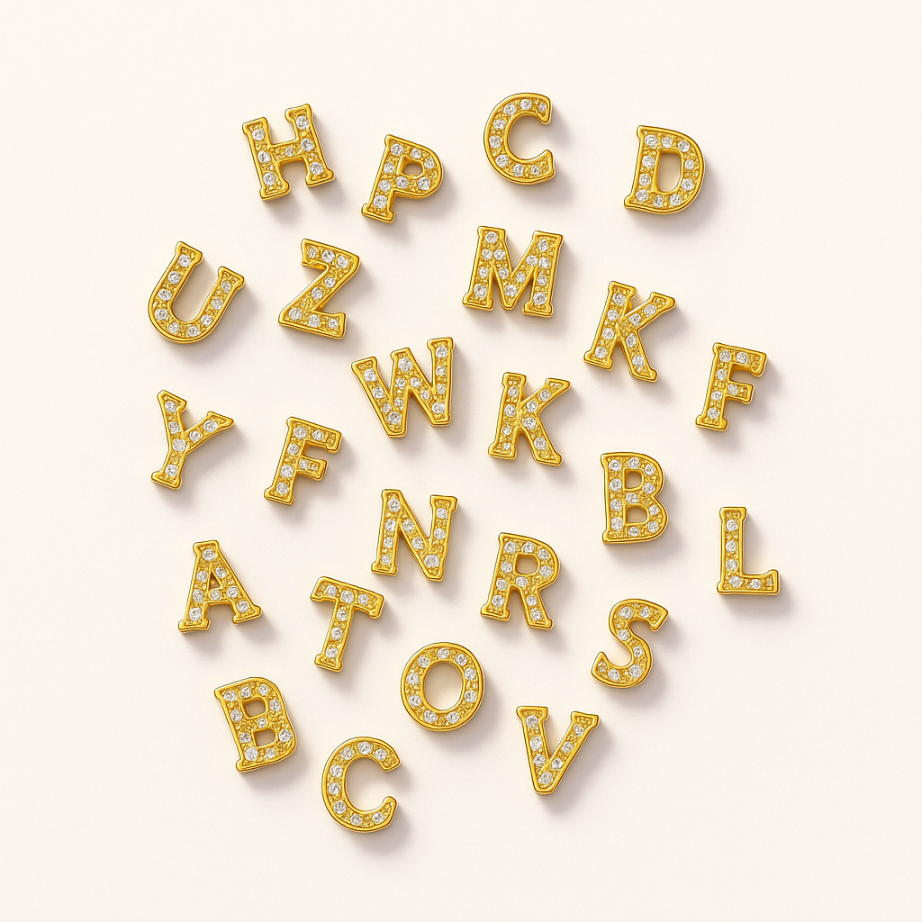 GOLD LETTER BEDAZZLED CHARM