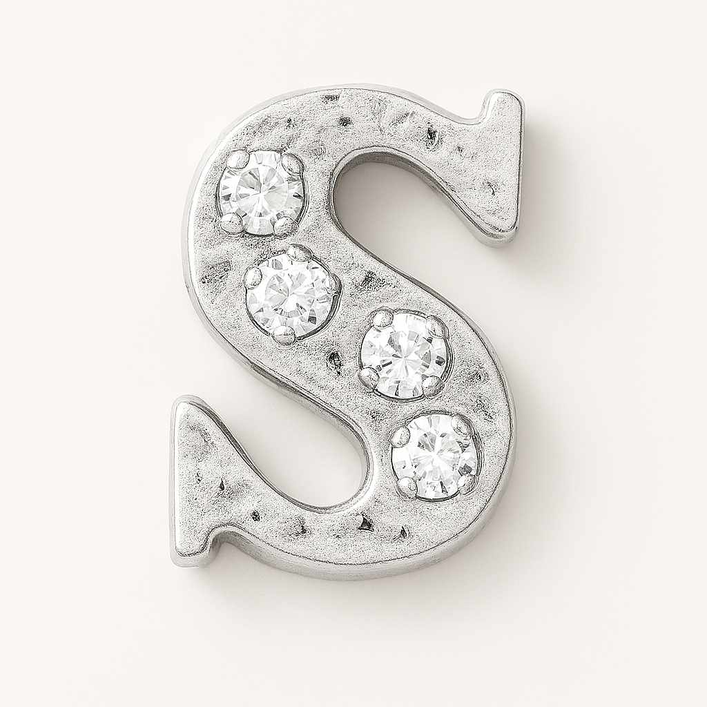 SILVER LETTER BEDAZZLED CHARM