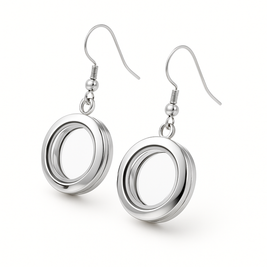 SILVER ROUND LOCKET EARRINGS