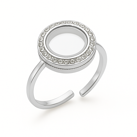ROUND SILVER DIAMOND LOCKET RING
